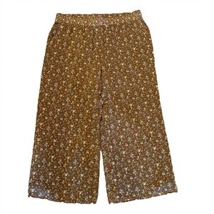 Ann Taylor Factory Elastic Waist Pull On Pants Sz XL Brown Floral Print Boho